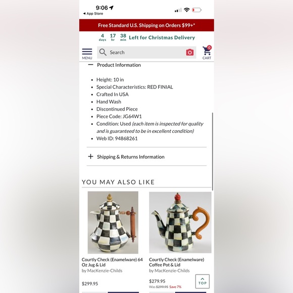 Mackenzie Childs RARE 64 oz Jug Courtly Check Black and White Teapot - Picture 8 of 10